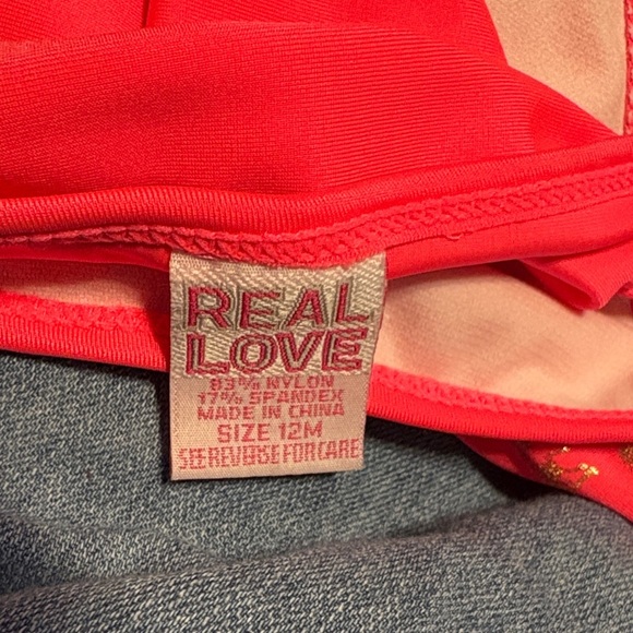 Coral and Gold Swimsuit Set. Baby girl size 12 months - Picture 2 of 4